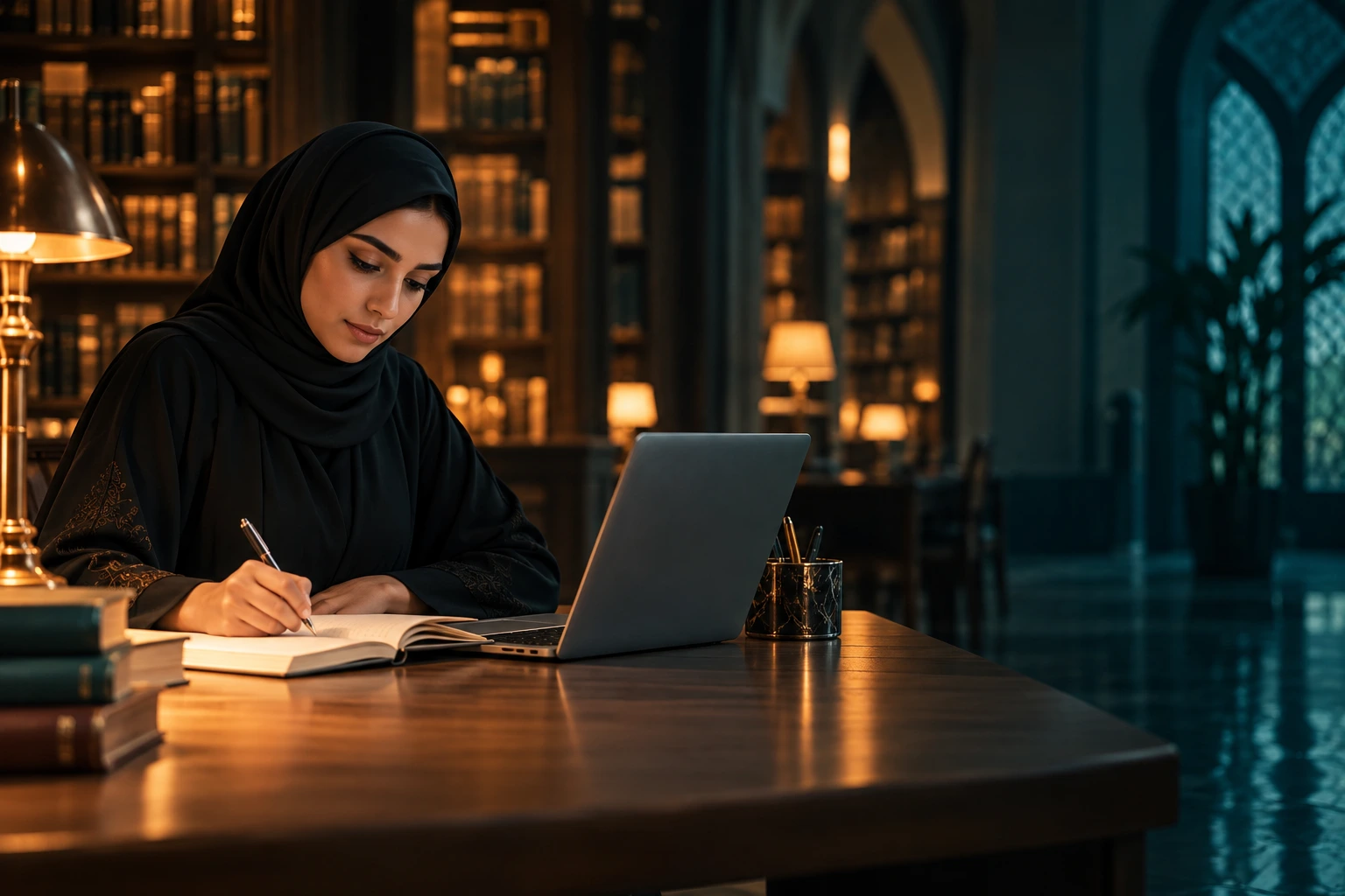 متعلمة تكتب وتدرس