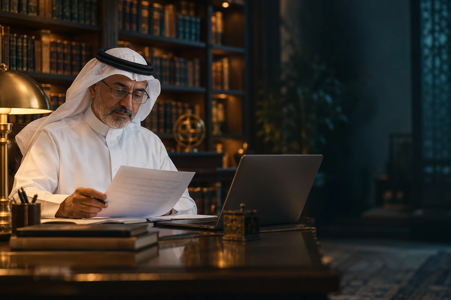 أستاذ يراجع مادة تعليمية